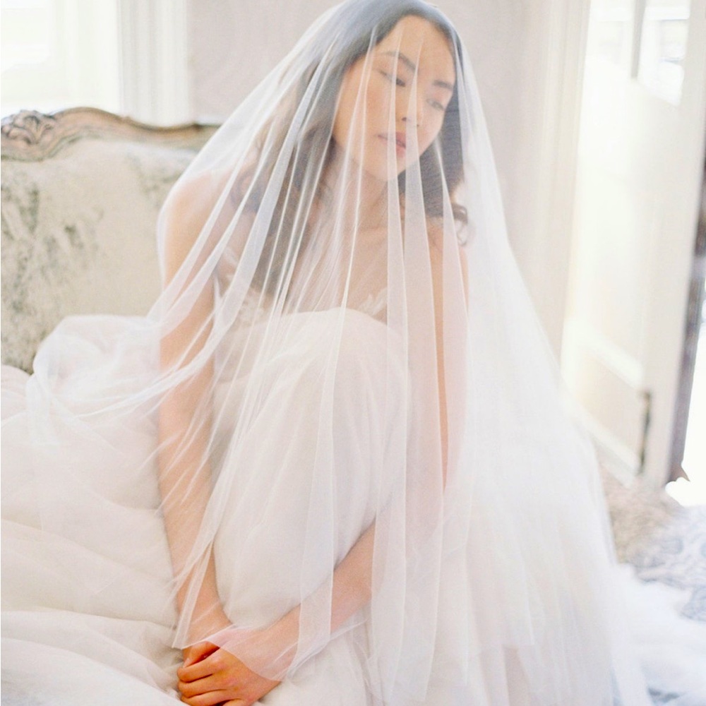 100% Italian silk wedding veil, cathedral length with blusher NEVER WORN